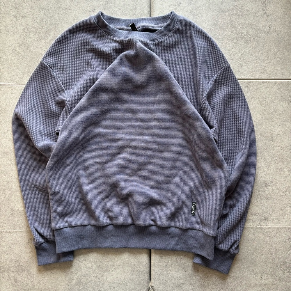 Comfrt waffle lounge long sleeve stone blue crewneck